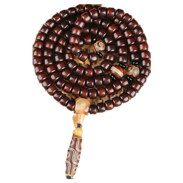 BWOOOH 108 Mala Beads Three-eyed Dzi Bead Nine-eye Dzi Bead Jade Luck Bracelet