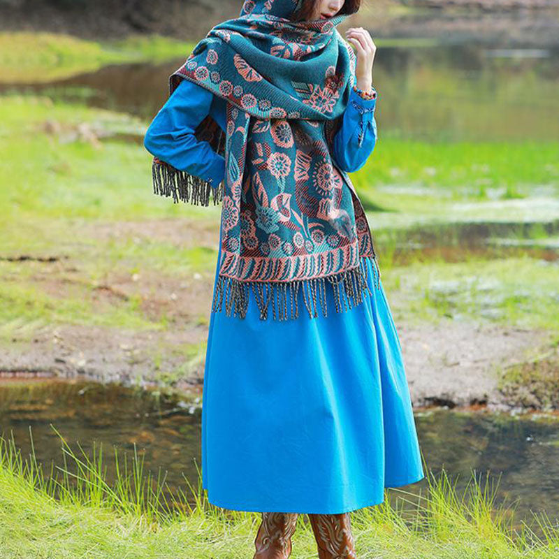 BWOOOH Tibetan Flower Floral Leaves Pattern Design Shawl 