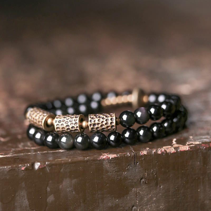 BWOOOH Rainbow Obsidian Copper Love Double Wrap Bracelet