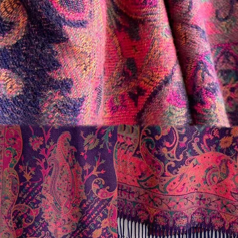 BWOOOH Tibetan Flower Branch Tassel Shawl Cozy Travel Sca