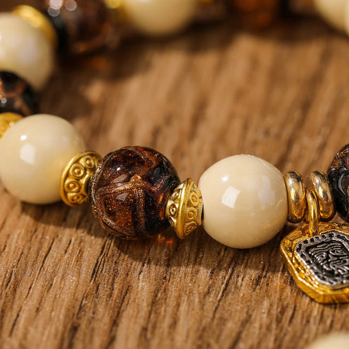BWOOOH Tibetan Zakiram Goddess of Wealth Charm Liuli Glass Incense Ash Porcelain Bead Protection Bracelet