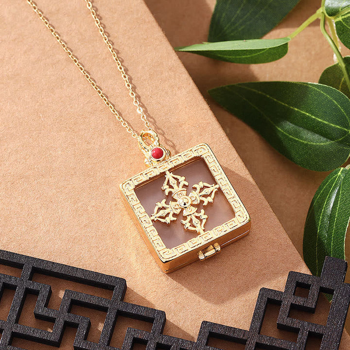 BWOOOH 24K Gold Plated White Jade Double Dorje Protection Luck Necklace Pendant