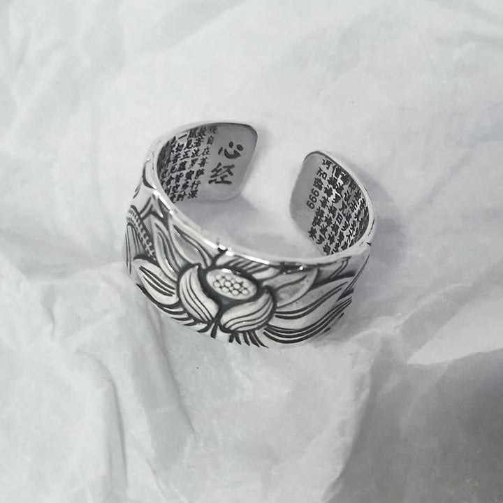 BWOOOH 999 Sterling Silver Lotus Symbol Heart Sutra Protection Ring