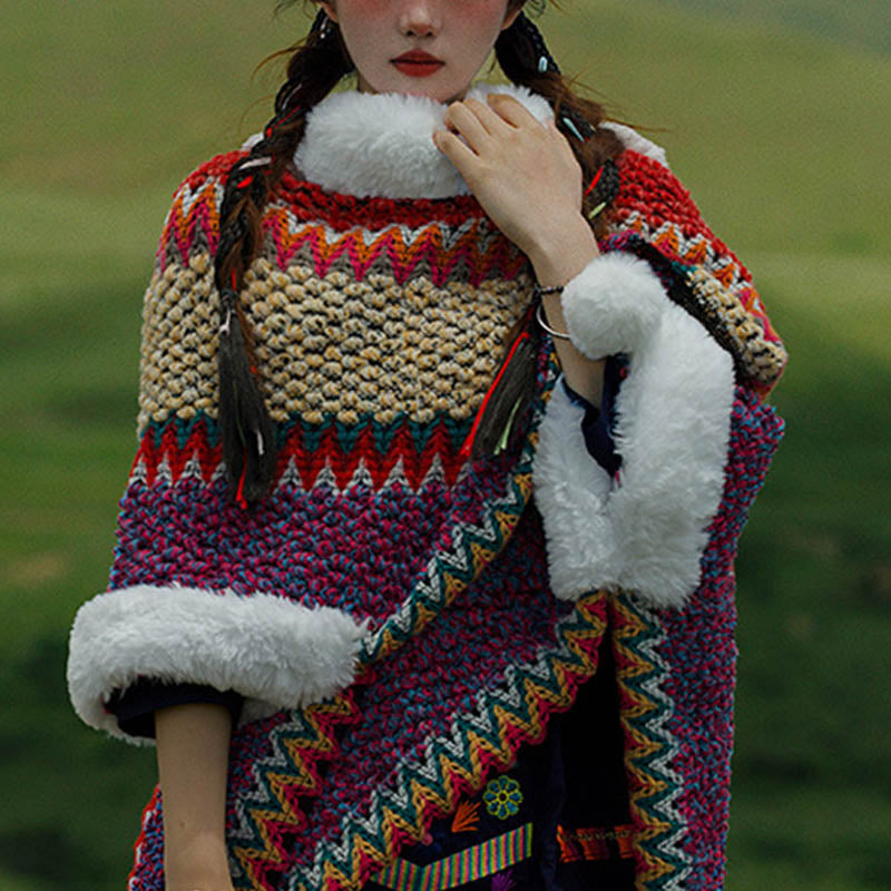 BWOOOH Tibetan Multicolored Striped Shawl Winter Cozy Tra