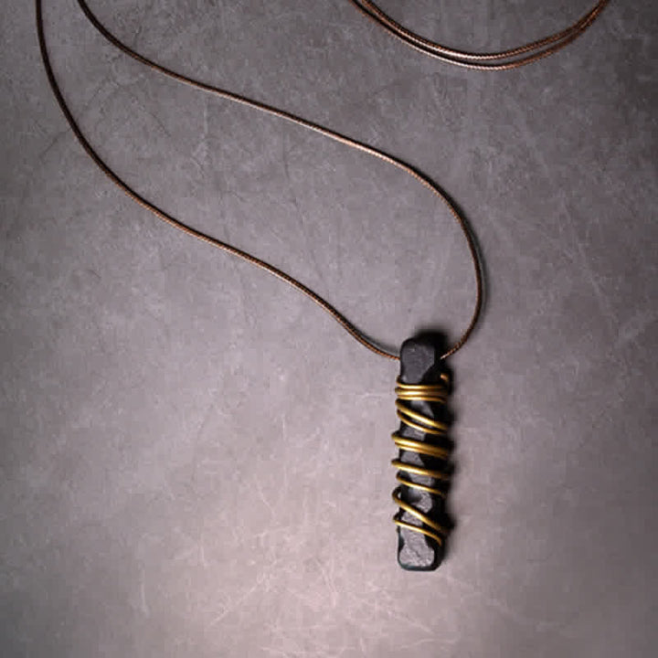 BWOOOH Tibet Ebony Wood Brass Balance Peace Necklace Pendant