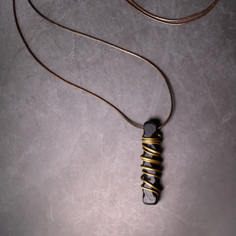 BWOOOH Tibet Ebony Wood Brass Balance Peace Necklace Pendant
