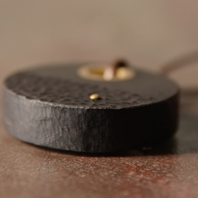 BWOOOH Handcrafted Round Ebony Wood Brass Copper Peace Necklace Pendant
