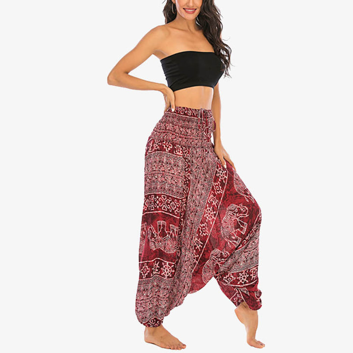 BWOOOH printed harem pants - Two Style Wear Elephant Pattern Loose Sm