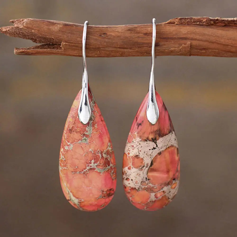 Emperor Stone Healing Crystal Earrings - Orange Emperor Stone - Earrings