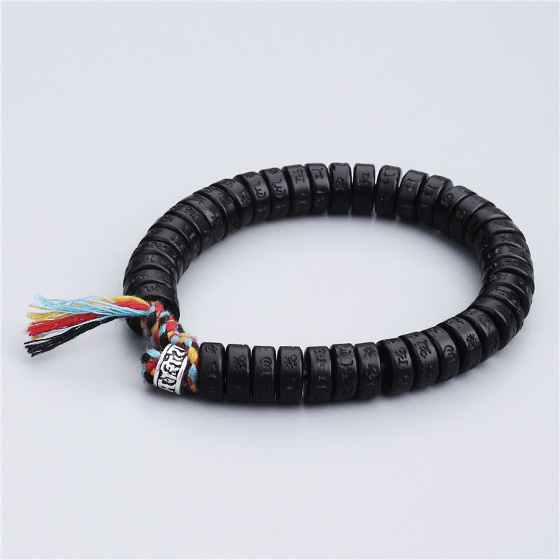 BWOOOH Tibetan Coconut Shell Beads Engraved Om Mani Padme Hum Mantra Happiness Bracelet