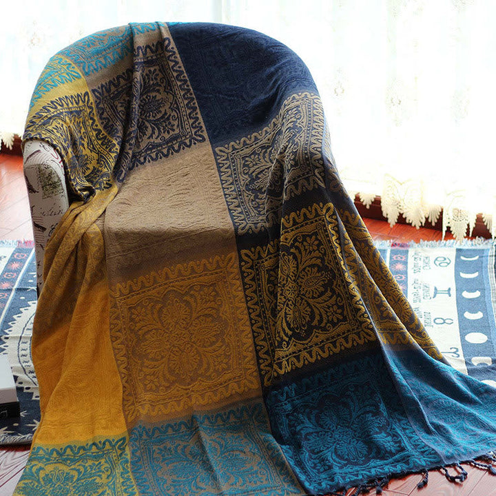 BWOOOH Tibetan Colorful Flower Pattern Hand-Dyed Cozy Bla