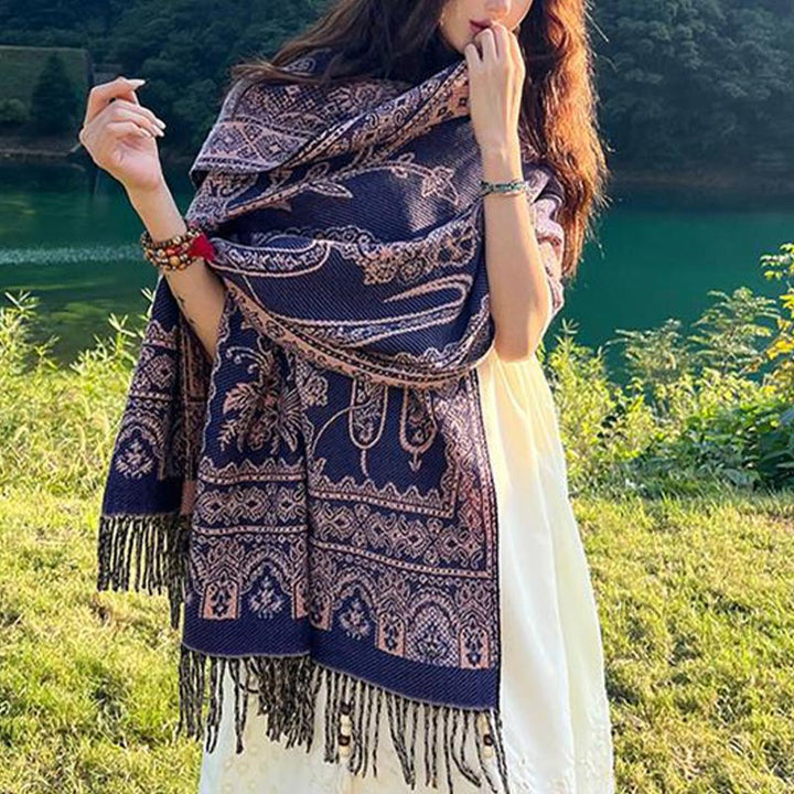 BWOOOH Vintage Tibetan Leaves Pattern Design Shawl Cozy T