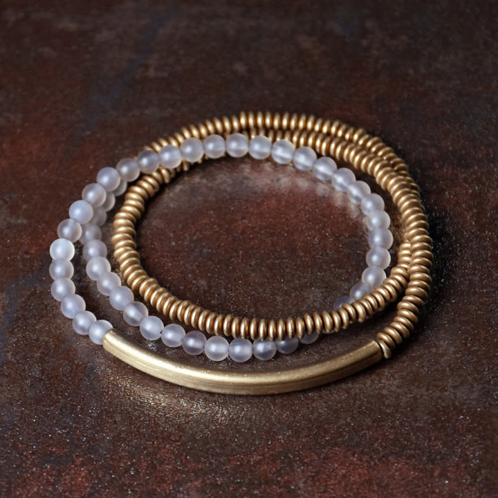 BWOOOH Tibetan Various Agate Stone Copper Protection Triple Wrap Bracelet