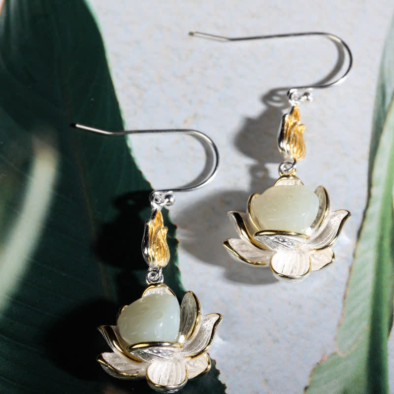 BWOOOH White Jade Protection Harmony Drop Earrings