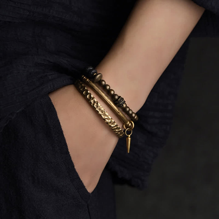 BWOOOH Lava Rock Stone Copper Balance Cuff Bracelet Bangle