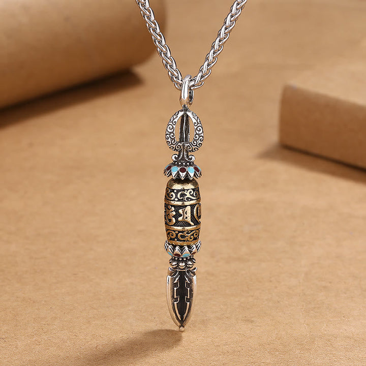 BWOOOH Tibetan Om Mani Padme Hum Protection Wealth Rotatable Necklace Pendant