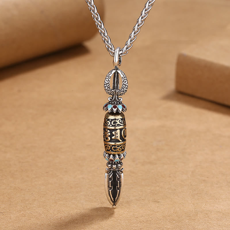 BWOOOH Tibetan Om Mani Padme Hum Protection Wealth Rotatable Necklace Pendant