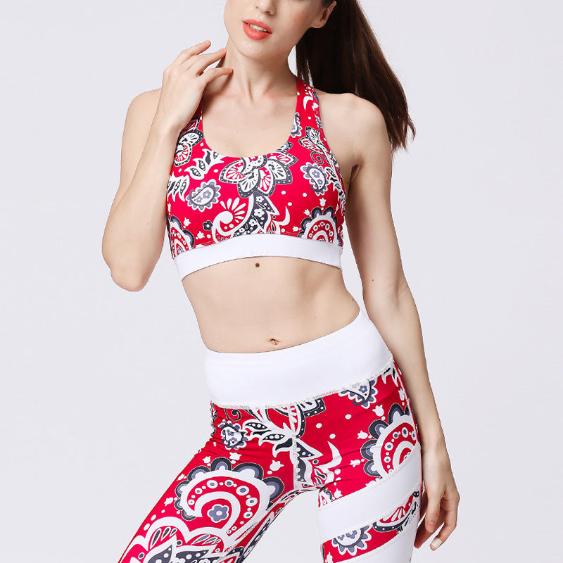 BWOOOH lotus print yoga leggings - 2Pcs Sunflower Flowers Leaves Print Top 