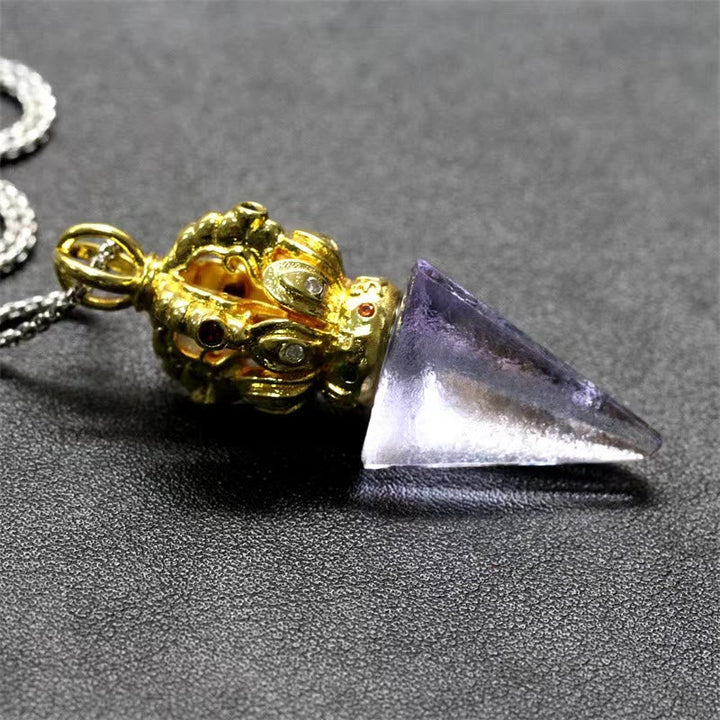 BWOOOH Tibetan Dorje Vajra 4 Prong Lotus Liuli Crystal Strength Necklace Pendant