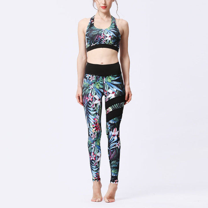 BWOOOH lotus print yoga leggings - 2Pcs Sunflower Flowers Leaves Print Top 