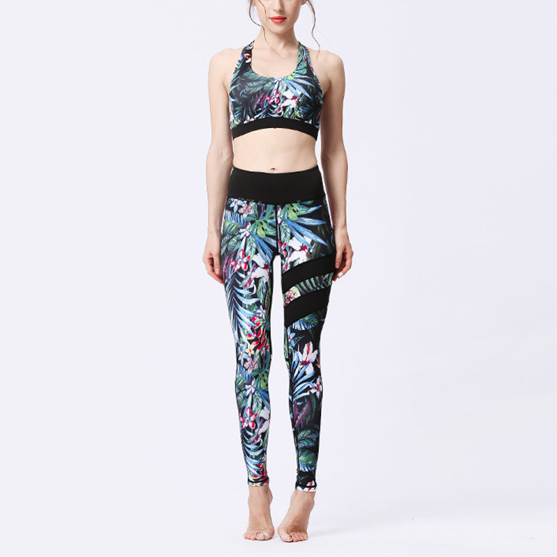 BWOOOH lotus print yoga leggings - 2Pcs Sunflower Flowers Leaves Print Top 