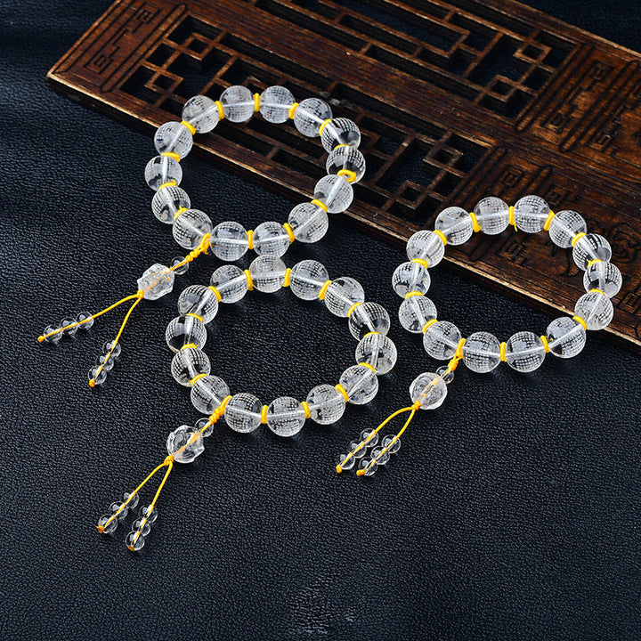 BWOOOH Tibet White Crystal Half Demon Half Buddha Heart Sutra Lotus Healing Bracelet