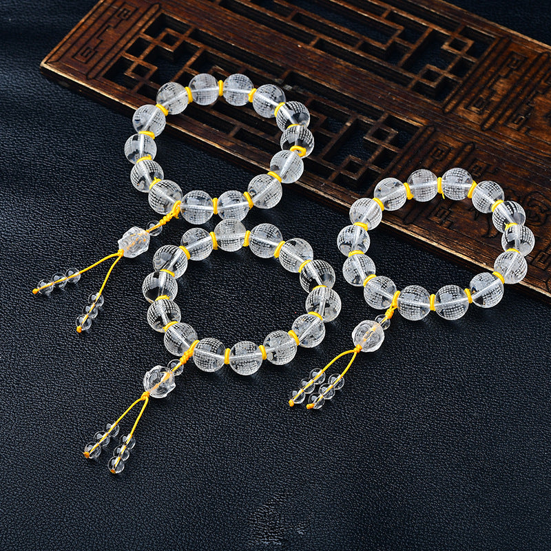 BWOOOH Tibet White Crystal Half Demon Half Buddha Heart Sutra Lotus Healing Bracelet