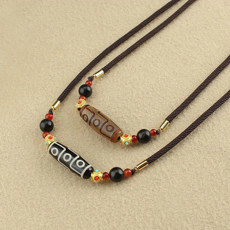 BWOOOH Tibetan Nine-Eye Dzi Bead Protection Blessings String Necklace Pendant
