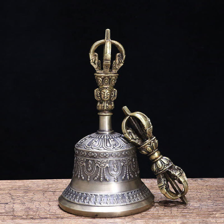 BWOOOH Tibetan Meditation Bell and Vajra Dorje Copper Enlightenment Decoration Set | Copper Tibetan bell
