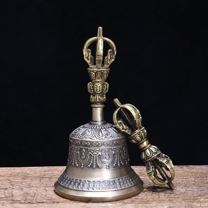 BWOOOH Tibetan Meditation Bell and Vajra Dorje Copper Enlightenment Decoration Set | Copper Tibetan bell