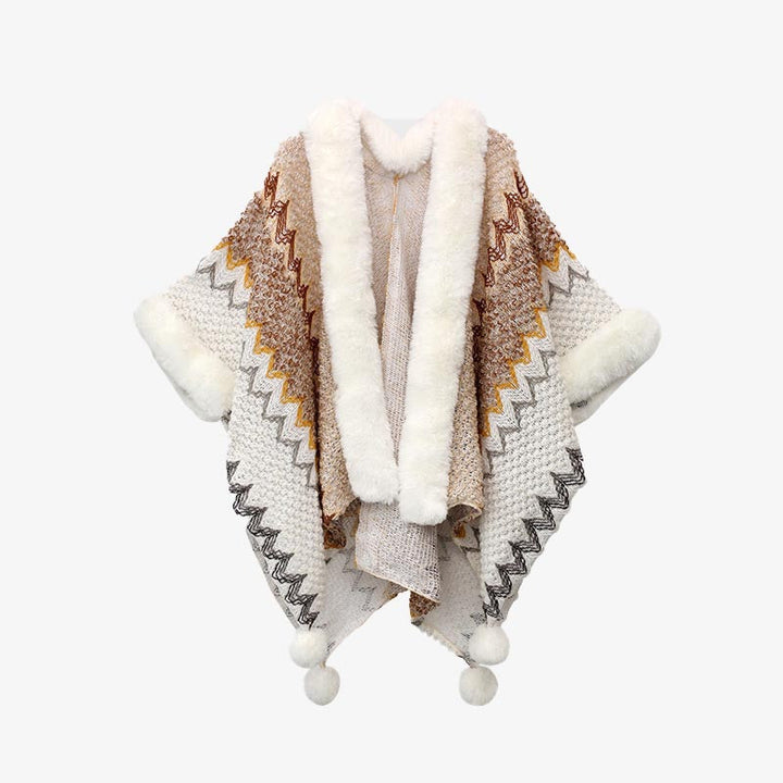 BWOOOH Tibetan Multicolored Wavy Lines Knitted Striped Sh