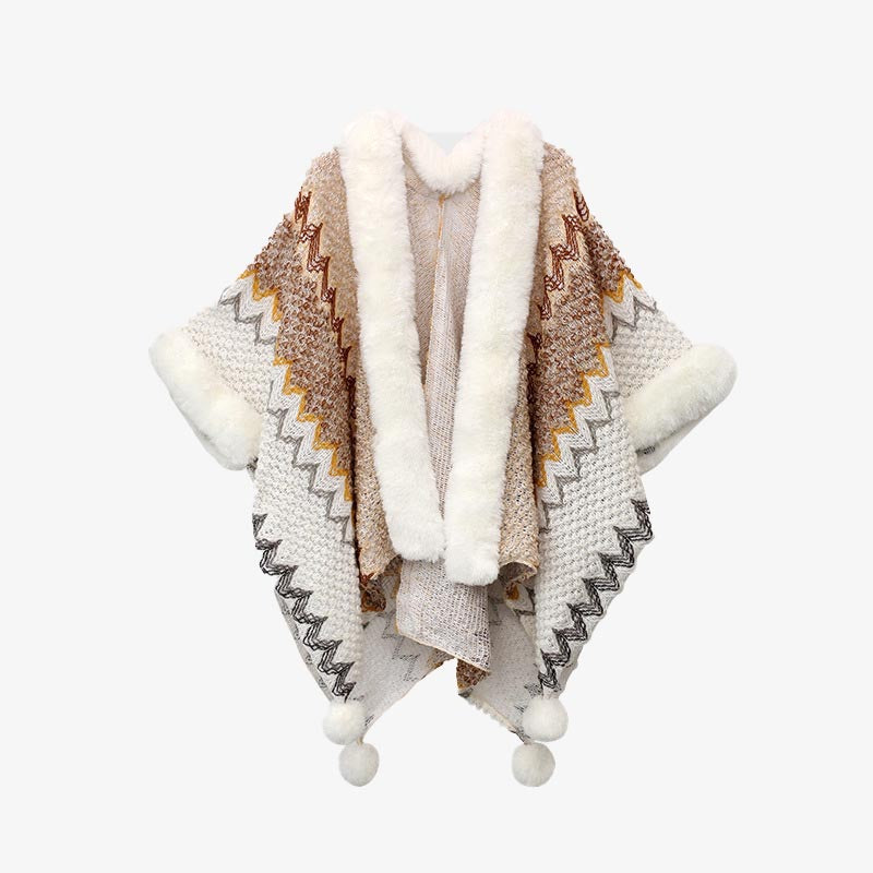 BWOOOH Tibetan Multicolored Wavy Lines Knitted Striped Sh