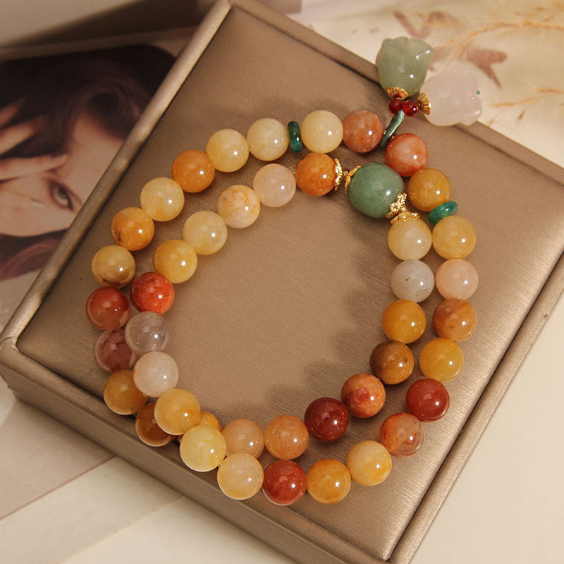 BWOOOH Tibet Natural Golden Silk Jade Double Layer Bell Orchid Luck Bracelet