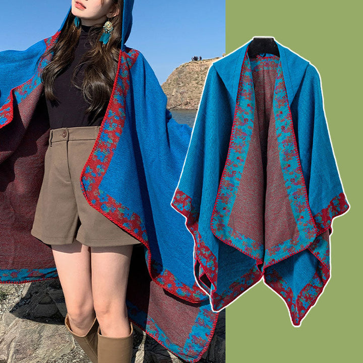 BWOOOH Tibetan Shawl Border Small Floral Flower Hooded Cl