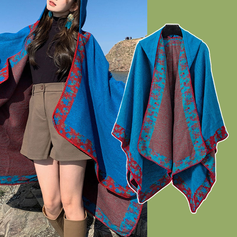 BWOOOH Tibetan Shawl Border Small Floral Flower Hooded Cl