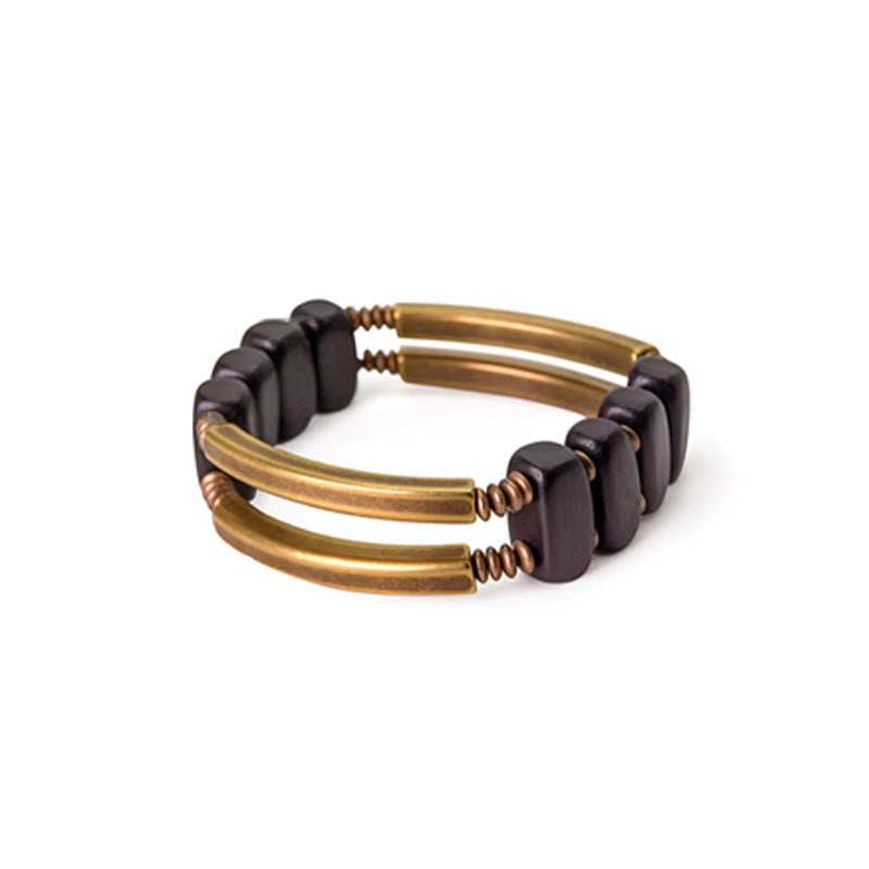 BWOOOH Tibetan Ebony Wood Brass Copper Balance Double Layer Bracelet