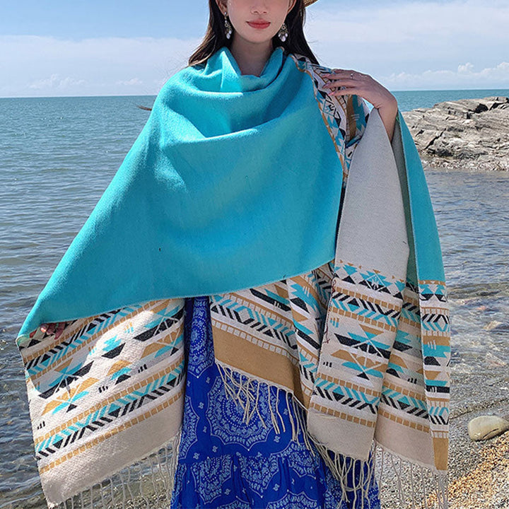BWOOOH Tibetan Shawl Colorful Geometry Winter Cozy Travel