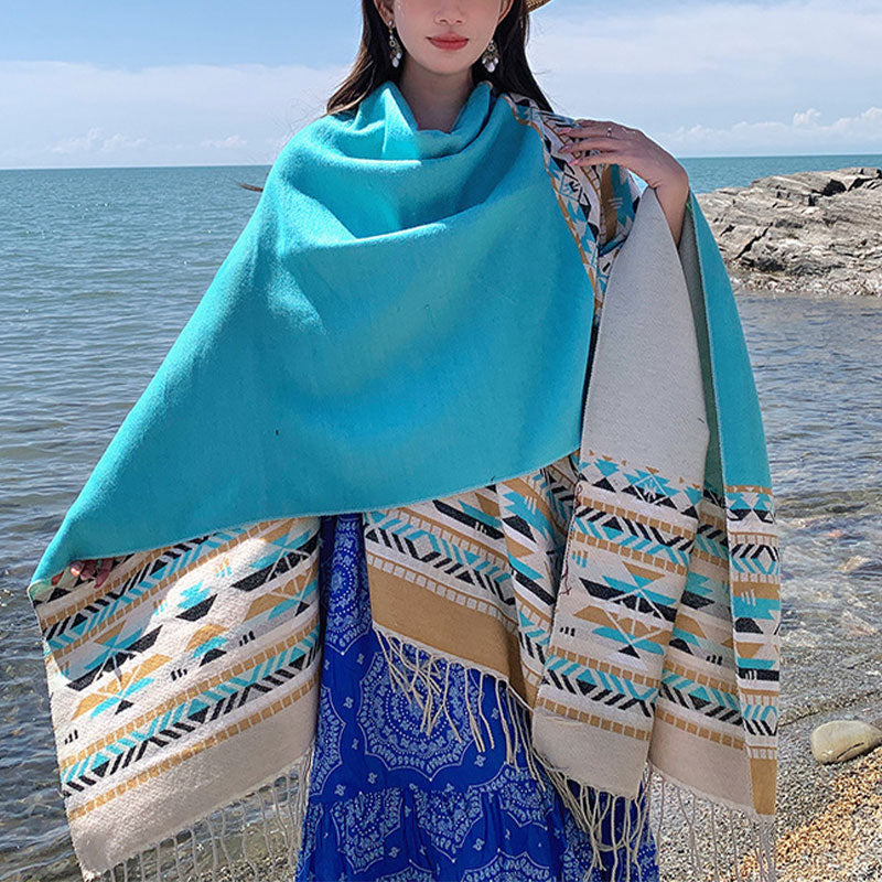 BWOOOH Tibetan Shawl Colorful Geometry Winter Cozy Travel