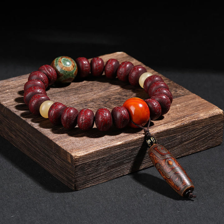 BWOOOH Tibet Bodhi Seed Dzi Bead Dancing Lion Luck Bracelet Wrist Mala