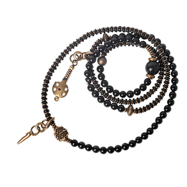 BWOOOH Rainbow Obsidian Ebony Wood Copper Positive Multilayer Bracelet | spiritual healing bracelet