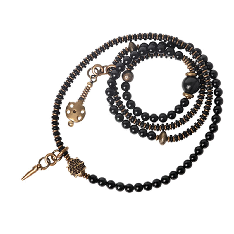 BWOOOH Rainbow Obsidian Ebony Wood Copper Positive Multilayer Bracelet | spiritual healing bracelet