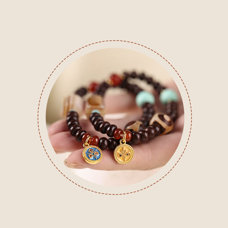 BWOOOH Natural Tibet Purple Bodhi Seed Dzi Bead God of Wealth Wisdom Bracelet