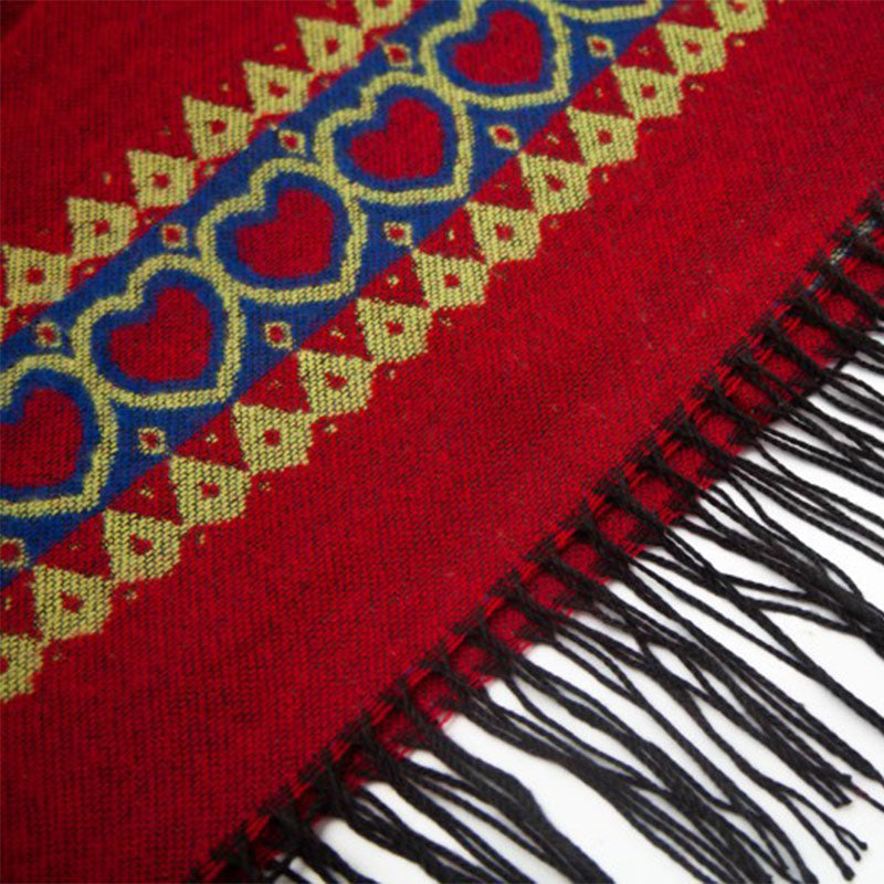 BWOOOH Tibetan Shawl Red Love Heart Tassel Hooded Cloak W