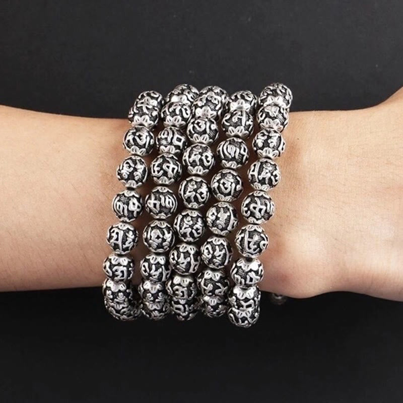 BWOOOH Tibetan Om Mani Padme Hum Carved Alloy Beads Amulet Bracelet