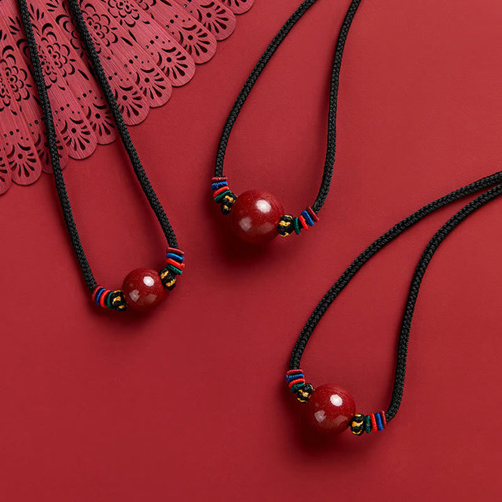 BWOOOH Cinnabar Bead Blessing String Necklace Pendant