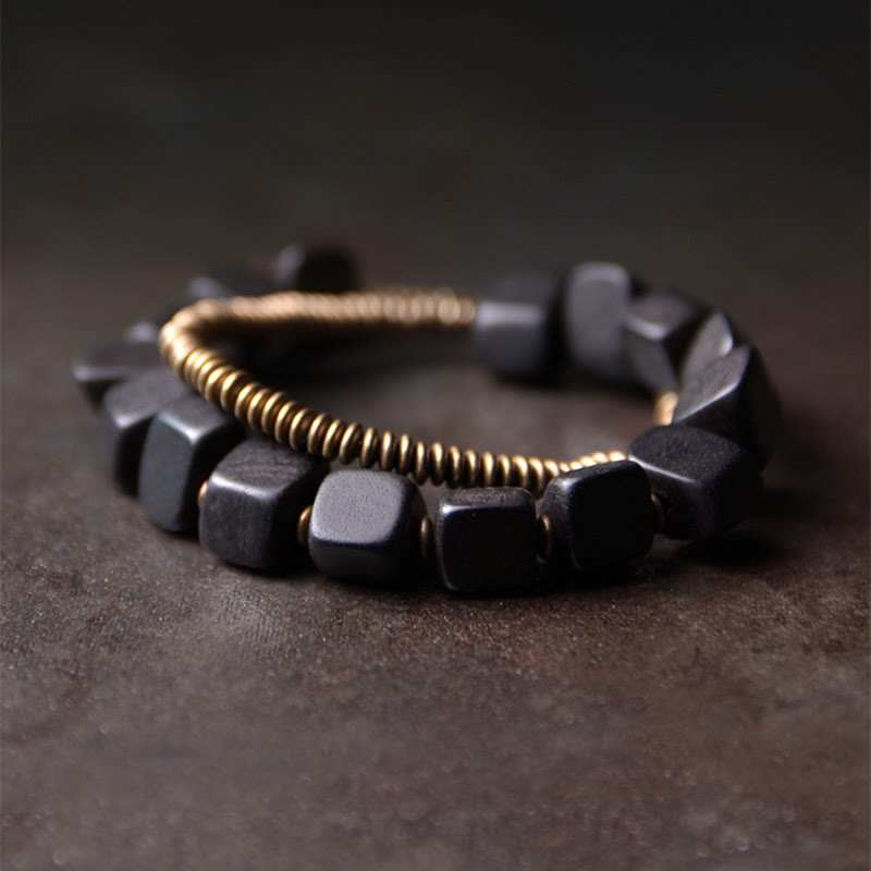 BWOOOH Tibetan Ebony Wood Copper Peace Double Wrap Bracelet