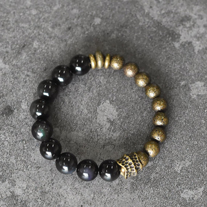 BWOOOH Rainbow Obsidian Copper Bead Positive Transformation Bracelet