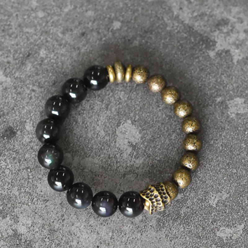 BWOOOH Rainbow Obsidian Copper Bead Positive Transformation Bracelet