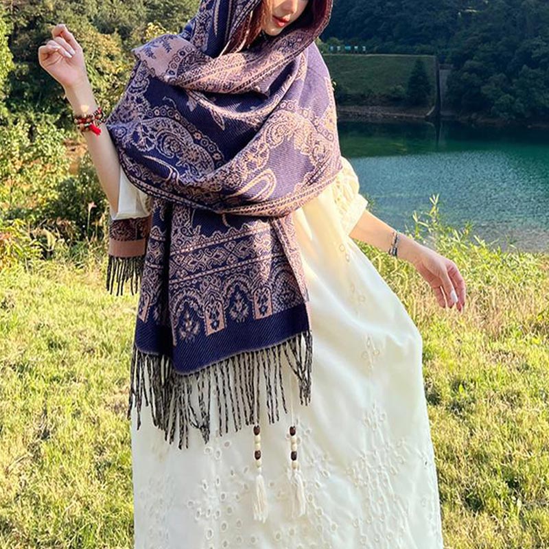 BWOOOH Vintage Tibetan Leaves Pattern Design Shawl Cozy T