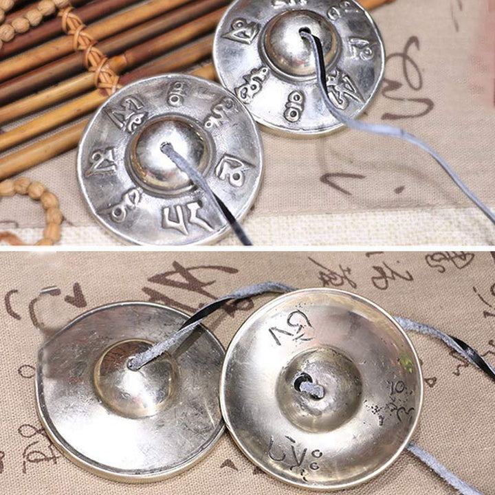 BWOOOH Tibetan Tingsha Bell Six True Words White Copper Healing Decoration | White Copper Tibetan bell